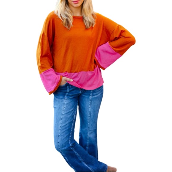 NEW HAPTICS FUCHSIA & RUST COLOR BLOCK HACCI TOP - Picture 6 of 9